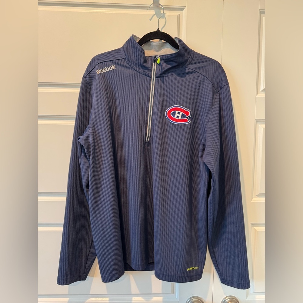 Reebok Montreal Canadiens Quarter Zip Playdry Navy Pullover Men’s Size Large